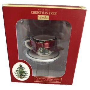 NOS Spode Christmas Tree Ceramic Ornament Teacup /Saucer